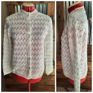 Vtg Montgomery Ward white leaf pattern cardigan S